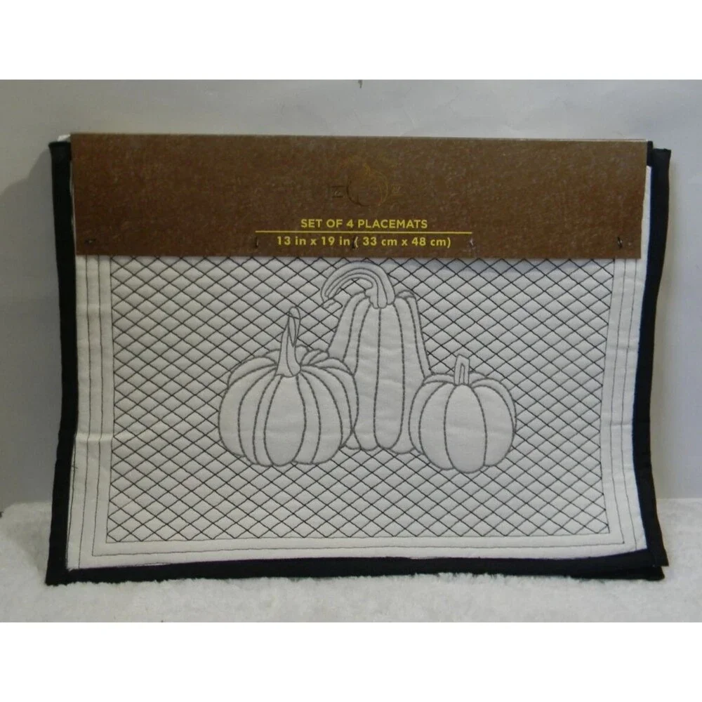 Harvest Home Set of 4 Pumpkin Placemats Fall Black White Neutral NEW